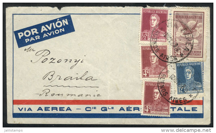 1/NO/1929 Buenos Aires - ROMANIA: Airmail Cover Franked With 74&frac12;c. And Sent By Air France, With Arrival... - Autres & Non Classés