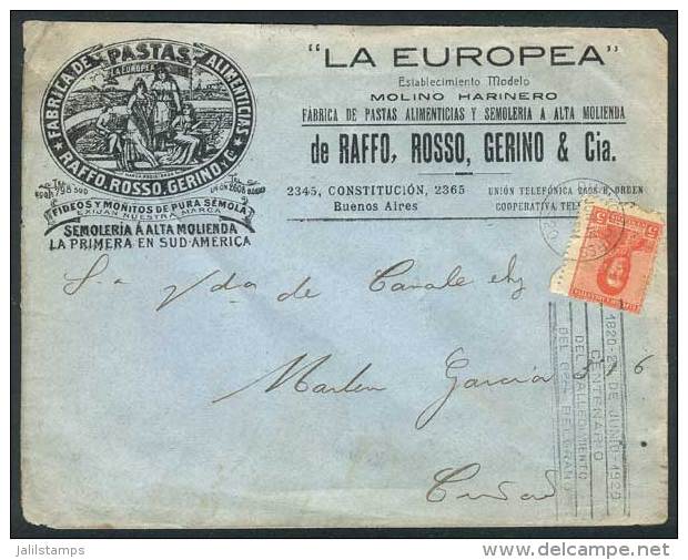 Cover With Advertising Chachet Of "La Europea" Pasta Factory, Franked With 5c. San Mart&iacute;n, Used In Buenos... - Autres & Non Classés