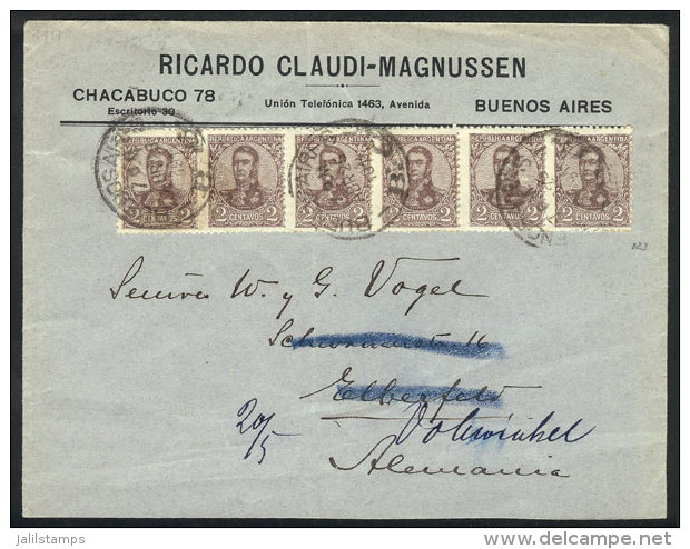 Cover Sent From Buenos Aires To Germany On 25/AP/1911 Franked With Strip Of 6 Of 2c. San Martin In Oval, VF... - Autres & Non Classés