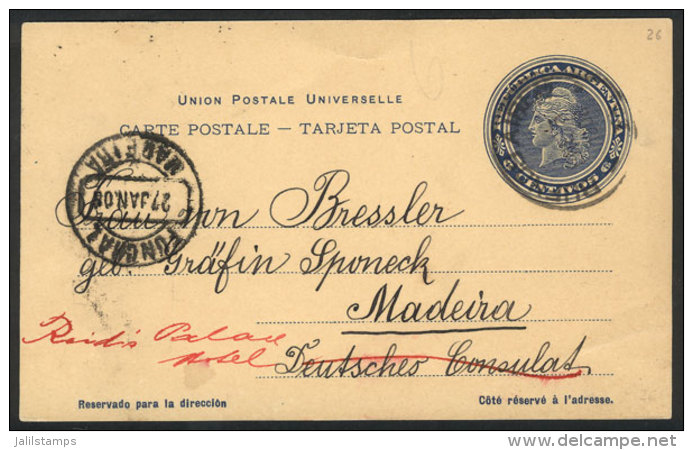 RARE DESTINATION: 6c. Liberty Postal Card Sent From Buenos Aires To MADEIRA On 3/JA/1908, With Arrival Mark Of... - Autres & Non Classés