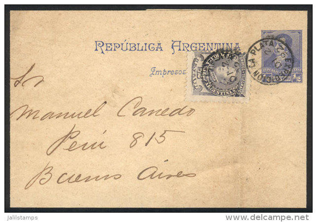 &frac12;c. Rivadavia Wrapper + &frac12;c. Stamp Of 'Sudamericana' Issue, Sent From La Plata To Buenos Aires On... - Autres & Non Classés