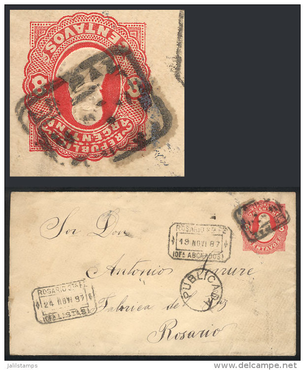 8c. Stationery Envelope Sent To Rosario On 14/NO/1887, With The Extremely Rare Short Rectangle Cancel Of LA PAZ... - Autres & Non Classés