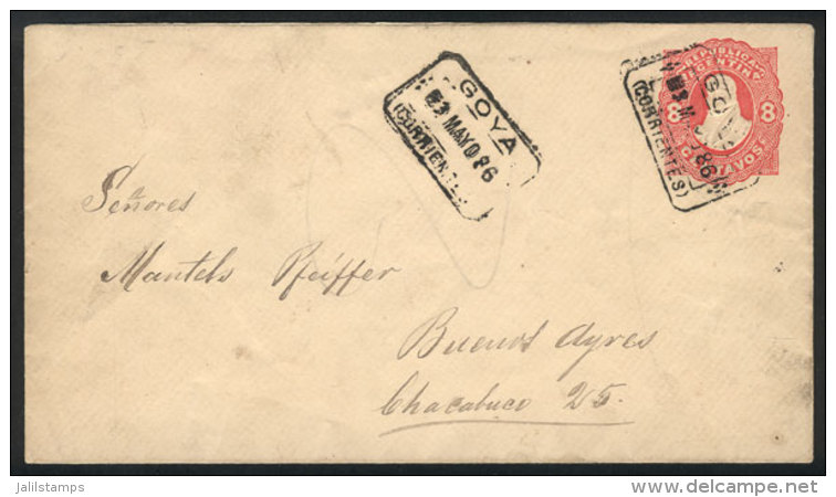 8c. Stationery Envelope Sent To Buenos Aires On 3/MAY/1886, With 2 Nices Rectangle Datestamps Of GOYA, VF Quality! - Autres & Non Classés