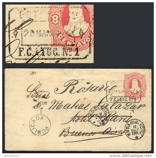 8c. Stationery Envelope Sent To Buenos Aires On 20/MAR/1882, Cancelled "ESTAFETA AMBULANTE F.C. A TUCUMAN... - Autres & Non Classés