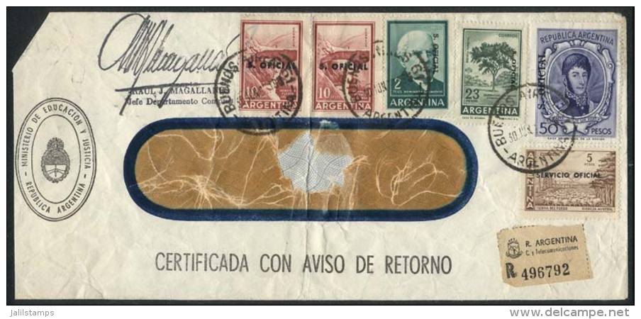 GJ.775, 50P. San Mart&iacute;n + Other Values (total Postage 100P.) Franking A Registered Cover With AR, Fantastic... - Service