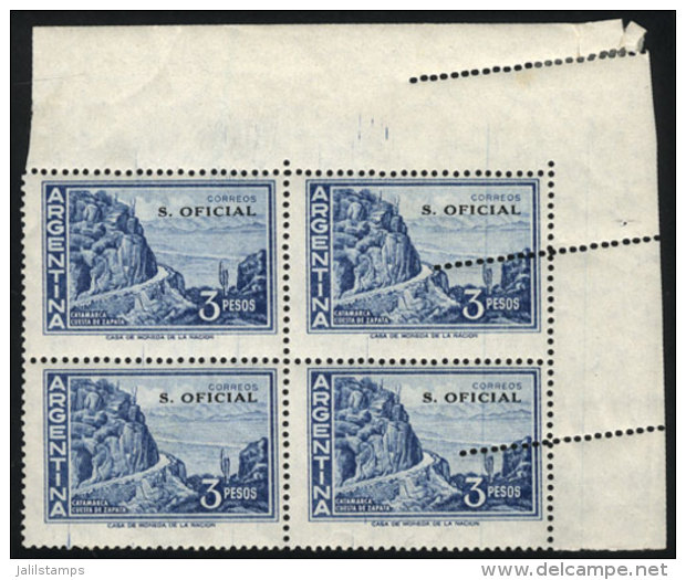 GJ.745, Corner Block Of 4 With VARIETY: Diagonal Perforation Reentry, Tiny Defects, Very Nice And Rare! - Dienstmarken