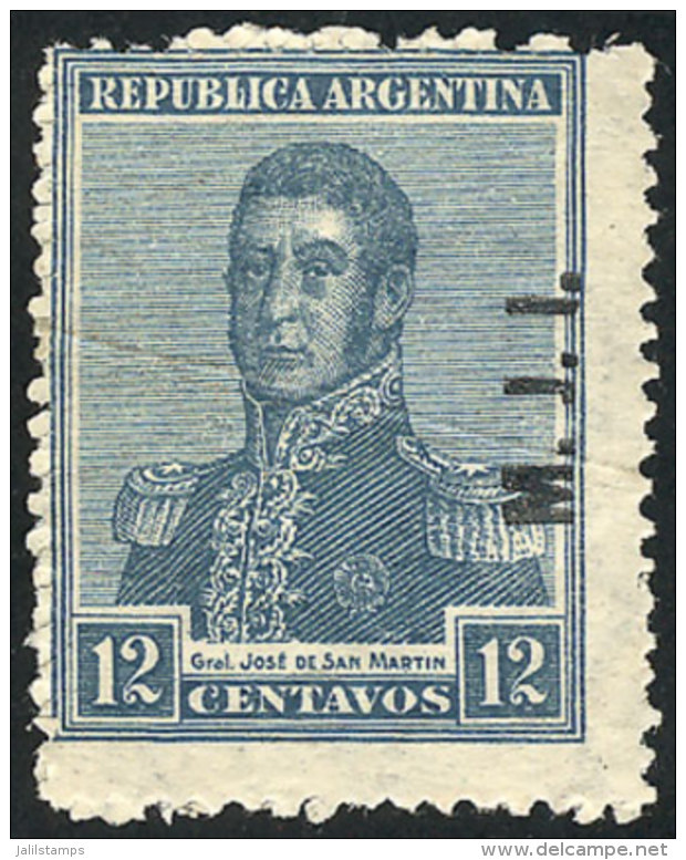 GJ.397, 1922 12c. San Mart&iacute;n With Sun Wmk, Overprint WITH VARIETY: "lower I.", Excellent And Rare! - Service