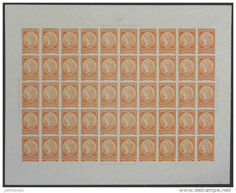 GJ.40, 1901 50c. Liberty Head, PROOF Printed On Thin Card With Glazed Card, Splendid COMPLETE SHEET Of 50 Examples,... - Service