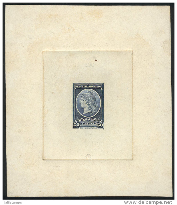 GJ.40, DIE PROOF Of The 50c. Value In Dark Blue, Printed On Card With Glazed White Front, VF Quality, Very Rare! - Service