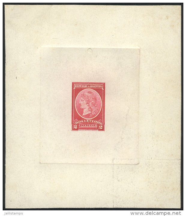 GJ.36, DIE PROOF Of The 2c. Value In Rose-red, Printed On Card With Glazed White Front, VF Quality, Very Rare! - Service