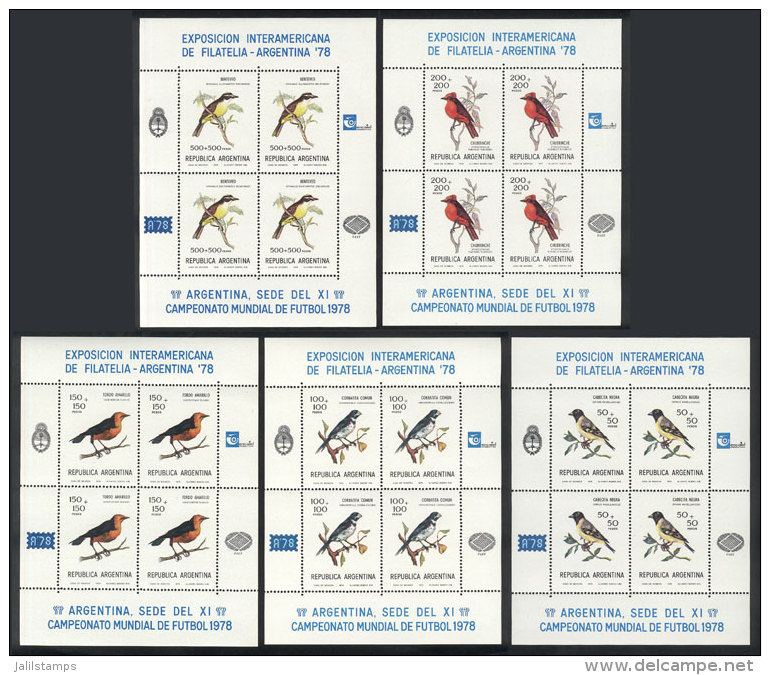 GJ.HB 28/32, 1978 Birds, Football World Cup, Cmpl. Set Of 5 Souvenir Sheets, MNH, Excellent Quality, Catalog Value... - Blocs-feuillets