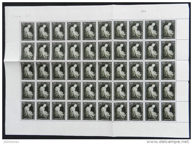 GJ.1002, 1961 Eva Per&oacute;n Foundation (La Pieta), COMPLETE SHEET Of 50 Stamps Including The Varieties GJ.1002a... - Poste Aérienne