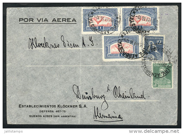 GJ.650a, 1928 1P. With Variety CENTER SHIFTED, 3 Examples (other Values) Franking An Airmail Cover Sent To Germany... - Poste Aérienne