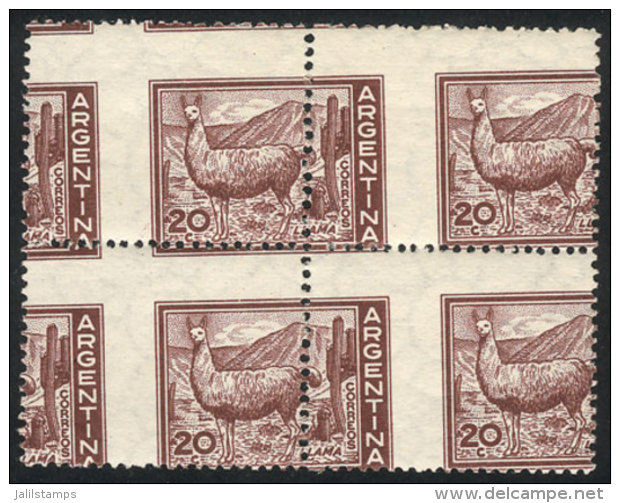 GJ.1124, 20c. Llama, Block Of 4 With VARIETY: Dramatically Misperforated, Fantastic - Autres & Non Classés