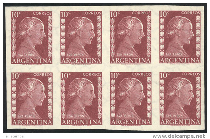 GJ.1005P, 10c. Eva Per&oacute;n, IMPERFORATE Block Of 8, Excellent Quality! - Autres & Non Classés