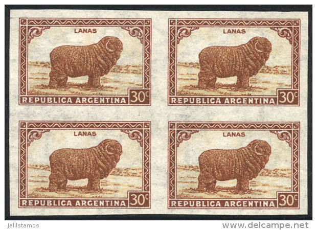 GJ.788P, 30c. Sheep, Straight Rays Watermark, IMPERFORATE BLOCK OF 4, VF Quality! - Autres & Non Classés