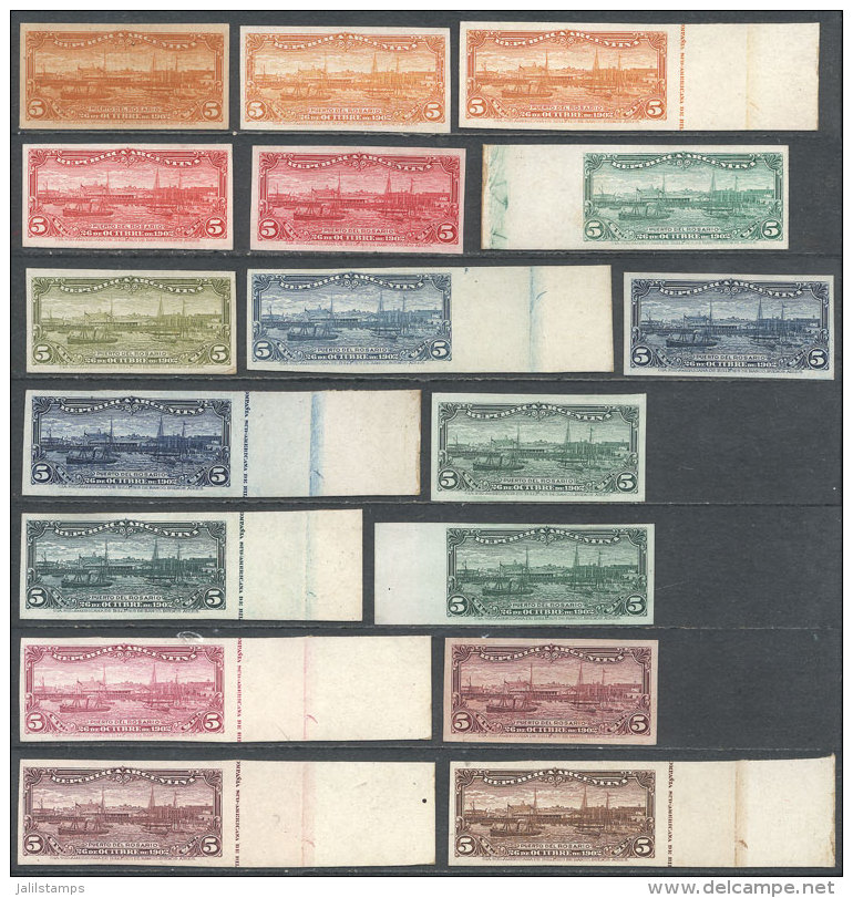 GJ.273, 1902 Port Of Rosario, 17 Different TRIAL COLOR PROOFS (different Colors, Shades And/or Papers), All Of... - Autres & Non Classés