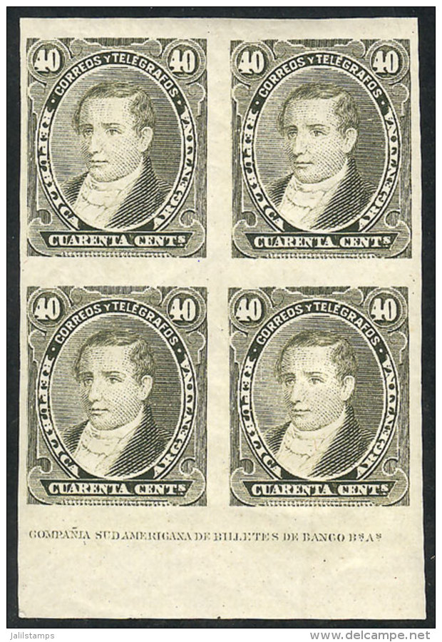 GJ.112P, 1889 40c. Moreno, IMPERFORATE BLOCK OF 4, The Lower Pair Is MNH, And The Top Pair Has A Tiny Hinge Mark... - Autres & Non Classés