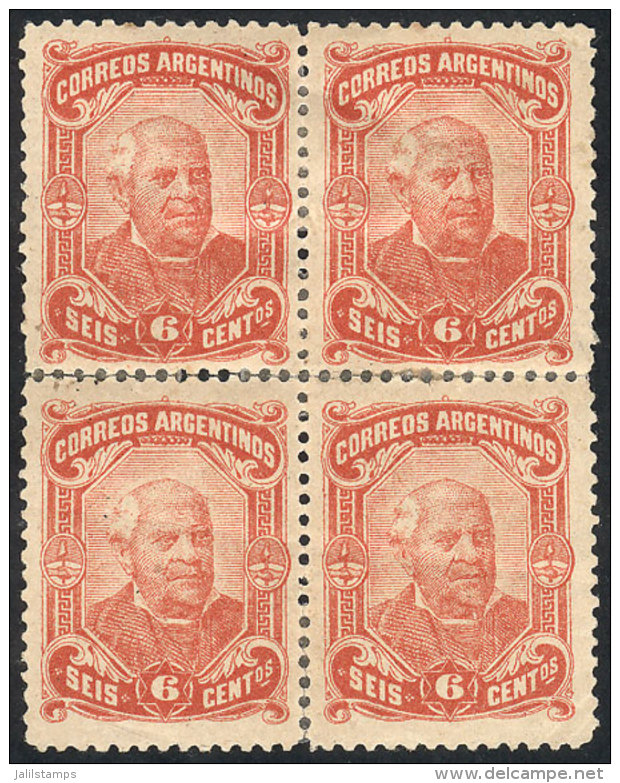 GJ.94, 1888 6c. Sarmiento PERFORATION 12, Very Rare Block Of 4 (the Central Horiz Perforation Is Separated And... - Autres & Non Classés