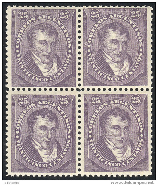 GJ.90, 1888 25c. Belgrano, MNH Block Of 4 (+100%), Intact Gum, Excellent. Rare In Such Fine Condition, Catalog... - Sonstige & Ohne Zuordnung