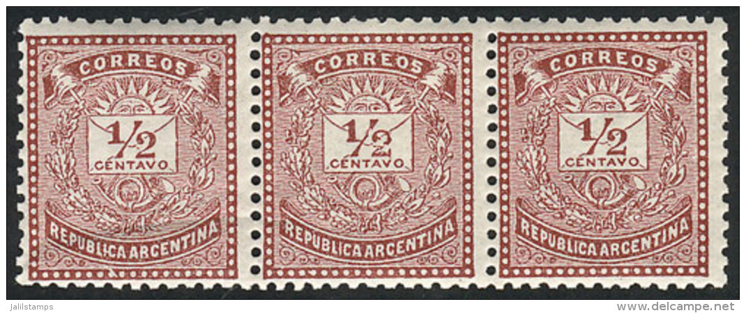 GJ.61 + 61a, 1882 &frac12;c. Little Envelope, Strip Of 3, The Left Stamp With "2 Without Serif" Variety, The Middle... - Sonstige & Ohne Zuordnung