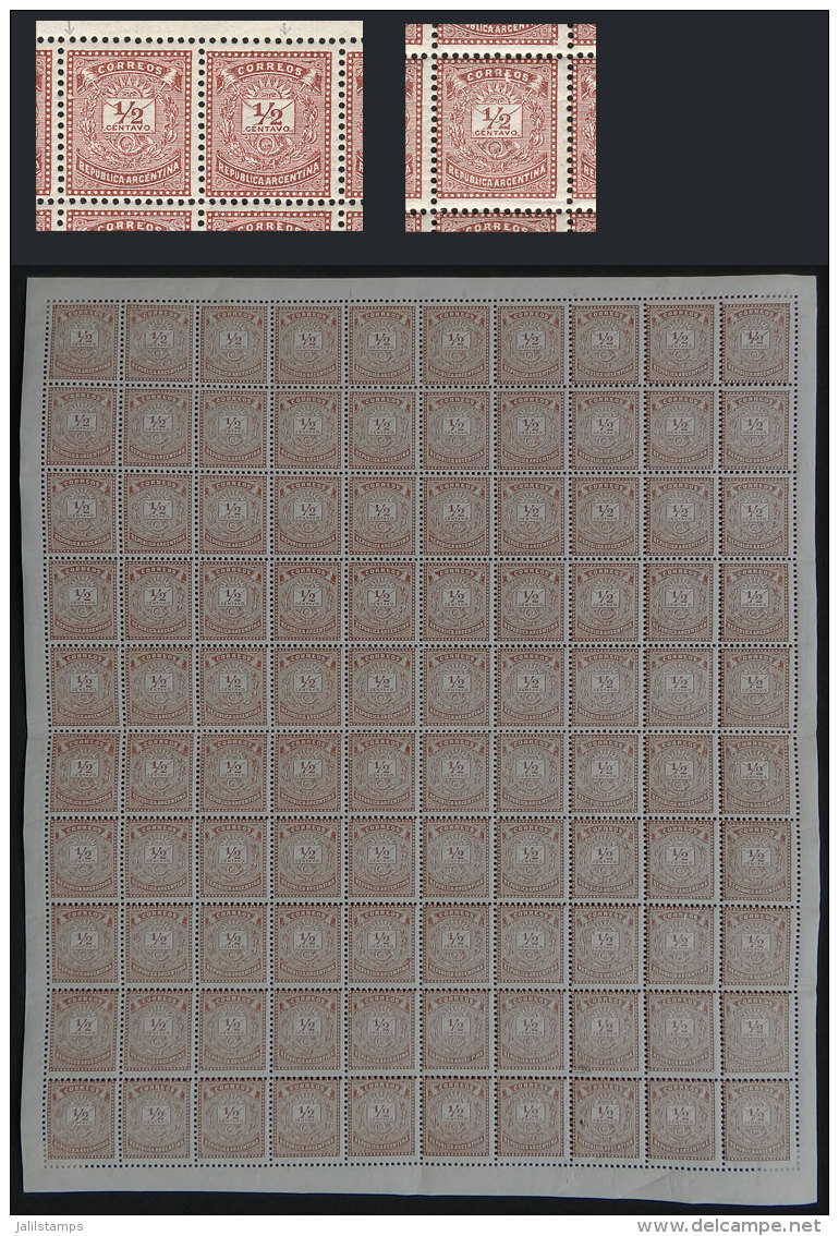 GJ.61, 1882 &frac12;c. Chestnut, COMPLETE SHEET OF 100 STAMPS. It Includes 10 Examples With The Variety "2 Without... - Autres & Non Classés