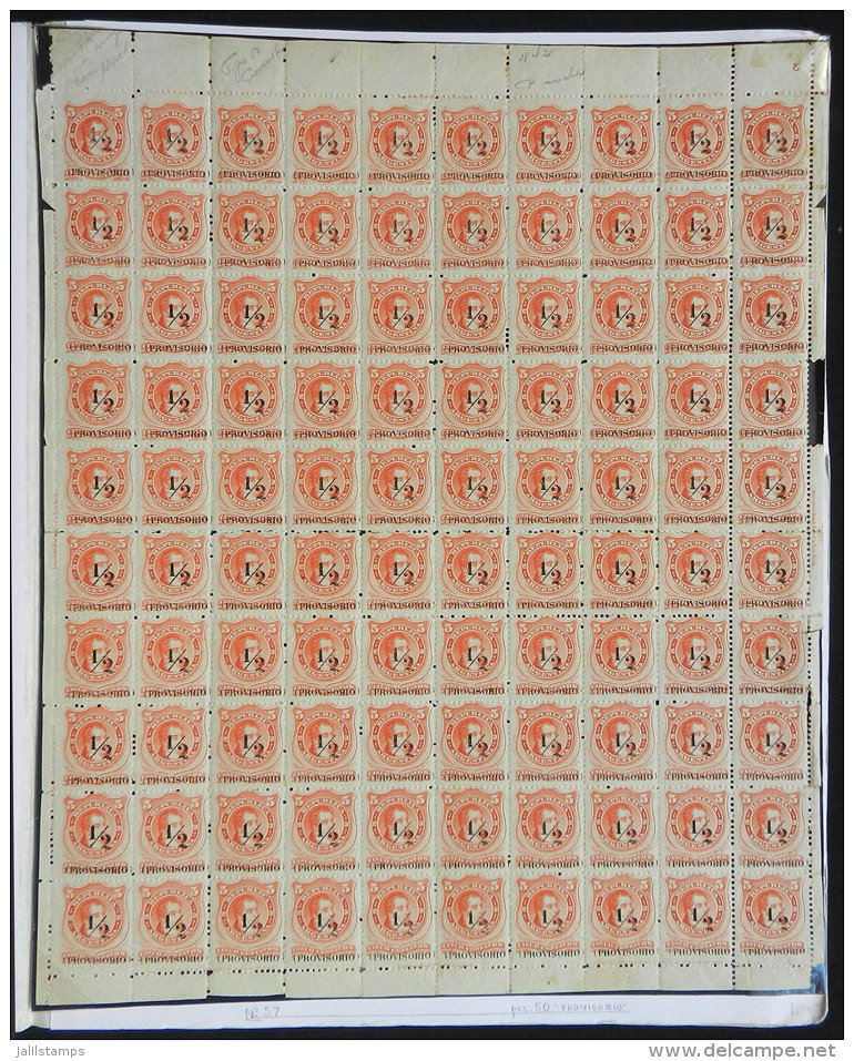 GJ.60, 1882 &frac12;c. On 5c., Large P, Complete Sheet Of 100 Stamps, Including The "PROVISOBIO" Variety (position... - Autres & Non Classés