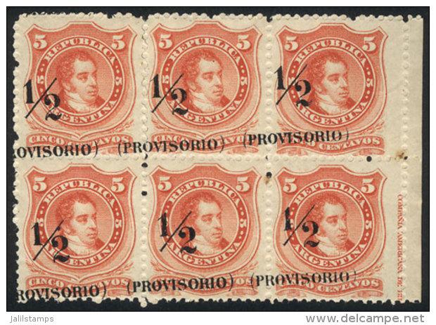 GJ.59d, 1882 Provisionals, Small P, Block Of 6 With DIAGONAL OVERPRINT Variety, Also Shifted To The Left, 3 Stamps... - Autres & Non Classés