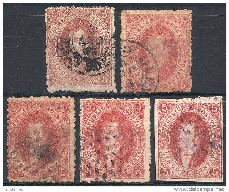 GJ.25, 4th Printing, Good Lot Of 5 Examples, All In DIFFERENT SHADES, Varied Cancels, Some With Thin Paper Variety,... - Oblitérés