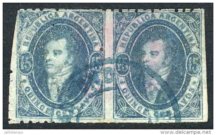 GJ.24Aa, Beautiful GREENISH BLUE PAIR Printed On THIN PAPER, With Left Sheet Margin And Line Watermark, Excellent... - Oblitérés