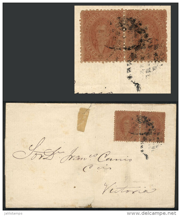 GJ.20, Beautiful Pair From 3rd Printing Used On Folded Cover To Victoria, With 2 Mute Cancels Of Gualeguay, The... - Lettres & Documents