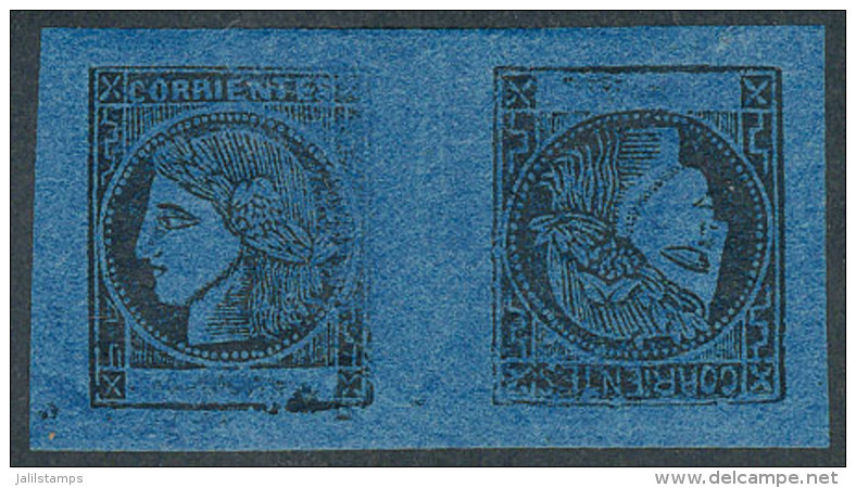 GJ.7T, Dark Blue, Tete-beche Pair, Mint With Gum (+50%), VF Quality! - Corrientes (1856-1880)