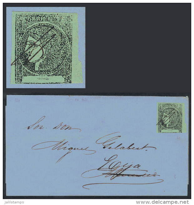 GJ.4, Yellow-green, With Typical Pen Cancel Of GOYA, Franking A Folded Cover Sent To Mercedes And Forwarded To... - Corrientes (1856-1880)