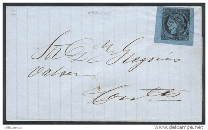 GJ.1, Fantastic Example Of Very Ample Margins Franking A Folded Cover To Corrientes, With Typical Pen Cancel Of... - Corrientes (1856-1880)