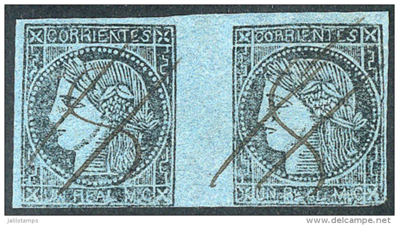 GJ.1, Pair With Types 6 And 7, With Typical Pen Cancel Of Goya, VF! - Corrientes (1856-1880)