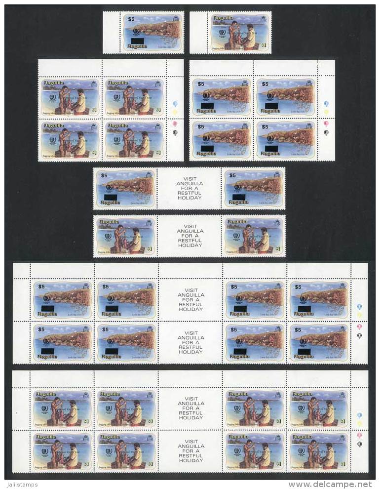 Sc.646/7, 1985 Intl. Youth Year, Set Of 2 Values + Blocks Of 4 + Gutter Pairs + Gutter Blocks Of 8, VF Quality! - Anguilla (1968-...)