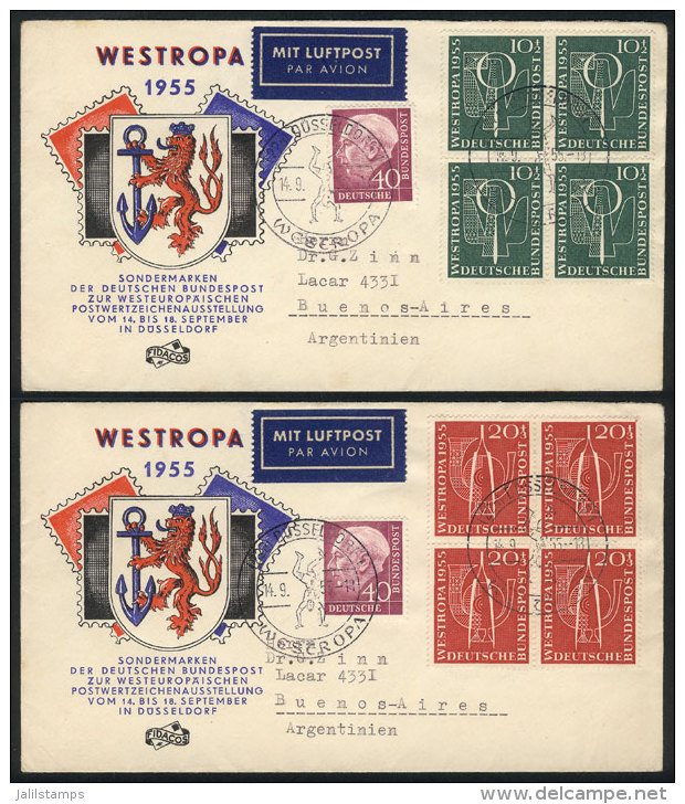 2 Covers Sent To Argentina On 14/SE/1955 With Nice Postages Of The Westropa Issue And Special Cancels (first Day Of... - Autres & Non Classés