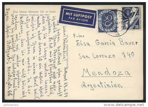 Postcard Sent To Argentina On 29/JUN/1954, Franked By Mi.132 + 170, VF Quality! - Autres & Non Classés
