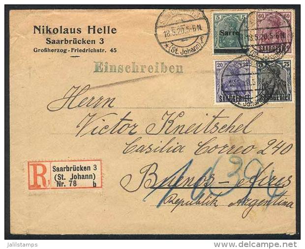 Registered Cover Sent To Argentina On 18/MAY/1920, With Nice Postage Of 1.60Mk., VF Quality, Unusual Destination! - Autres & Non Classés