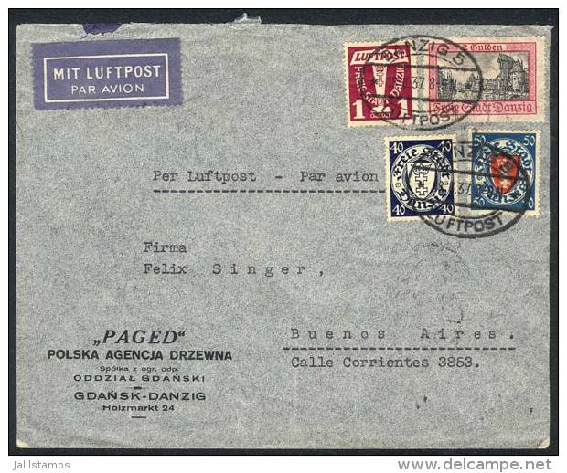 Airmail Cover Sent From Danzig To Argentina On 18/AU/1937 Franked With 3.90G., Very Interesting! - Autres & Non Classés