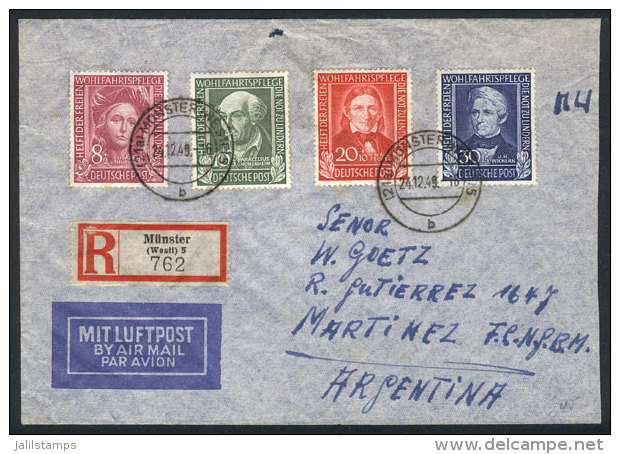 Michel 117/20 (famous Persons 1949) + Other Values On Reverse, Franking A Registered Cover Sent To Argentina On... - Autres & Non Classés