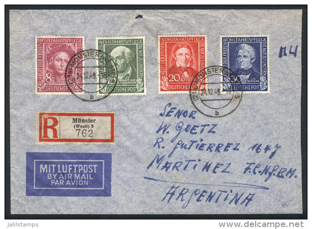 Michel 117/20 (famous Persons 1949) + Other Values On Reverse, Franking A Registered Cover Sent To Argentina On... - Other & Unclassified