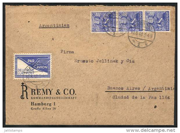 Airmail Cover Sent From Hamburg To Argentina On 10/JUN/1948 Franked With 150Pg., With A Special Airmail Label... - Autres & Non Classés