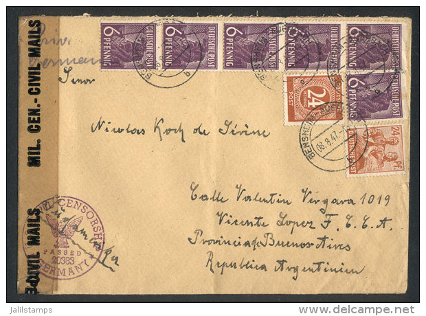 Cover Sent To Argentina On 8/AU/1947 With Nice Postage Of 84Pf. That Includes 2 Twin Values Of 24Pf. Of Different... - Autres & Non Classés