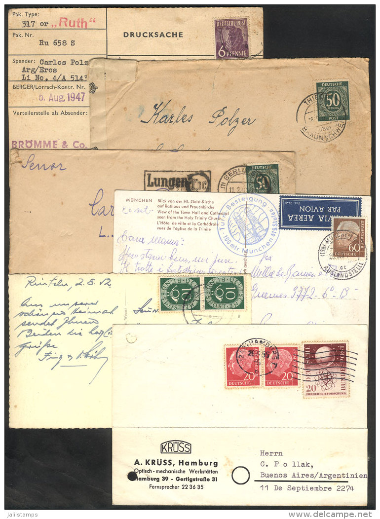 6 Covers Or Cards Sent To Argentina Between 1947 And 1955, Including An EROS Charity Card, Interesting! - Other & Unclassified