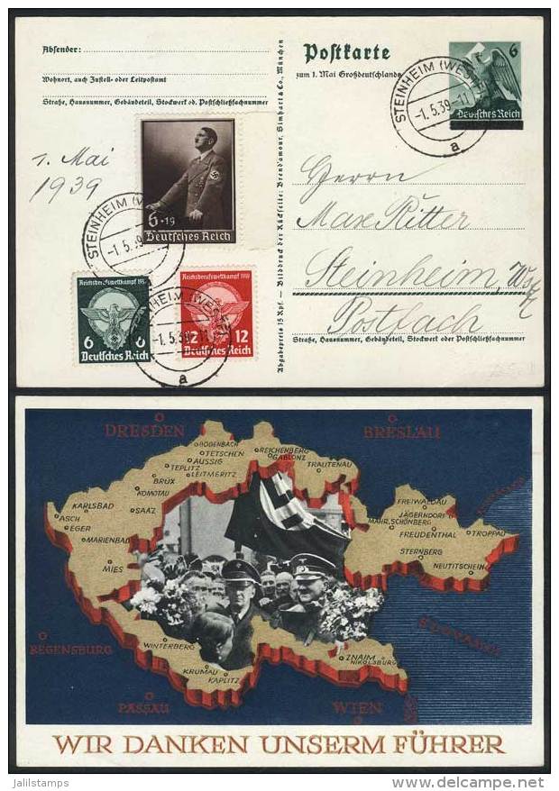 Postal Card (PS) Illustrated On Reverse With Nazi Motif (Wir Danken Unserm F&uuml;hrer), With Nice Additional... - Lettres & Documents