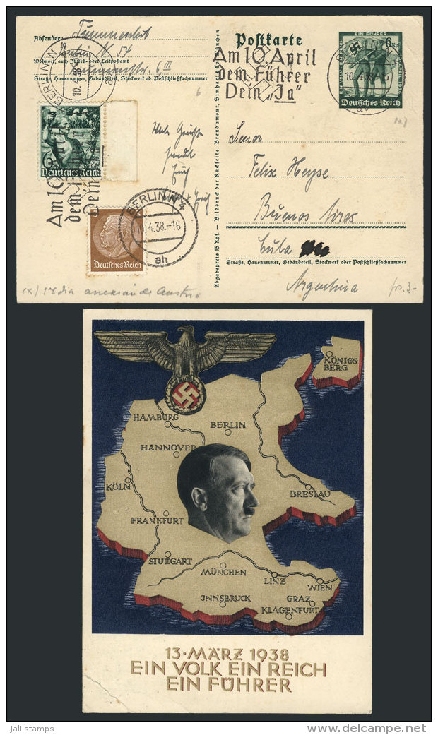 Nazi Card Commemorating The Annexation Of Austria, Illustrated With View Of The Map Of Gro&szlig;deutschland And... - Lettres & Documents