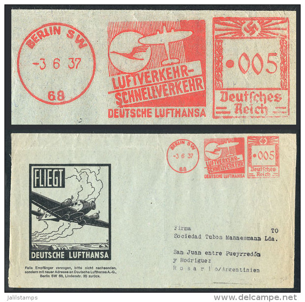 Airmail Cover With Nice Cachet Of Lufthansa, Sent To Argentina On 3/JUN/1937 With Advertising Meter Postage Of The... - Lettres & Documents