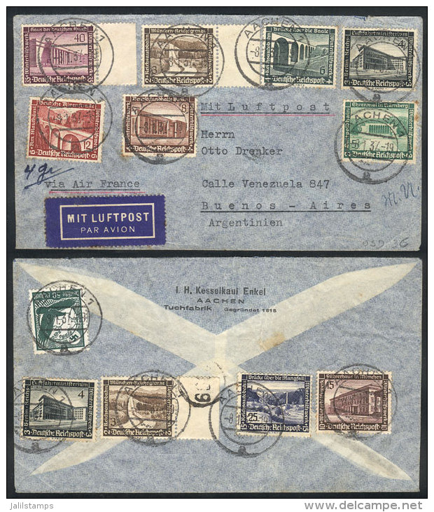 Airmail Cover Sent From Aachen To Argentina On 8/JA/1937, Nice Multicolor Postage On Front And Back! - Lettres & Documents