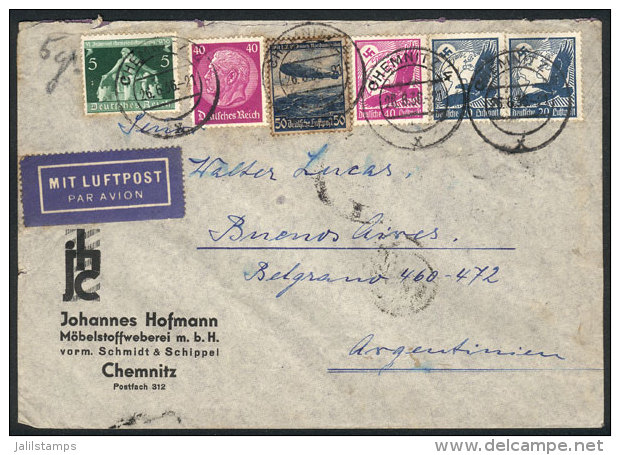 Airmail Cover Franked By 5 Different Stamps, Including 2 Twin Values Of 40Pf., Sent To Argentina On 26/JUN/1936,... - Lettres & Documents